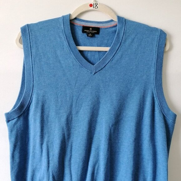 Brooks Brothers Supima Cotton Men's Blue V Neck Sleeveless Sweater Vest Size M - Picture 2 of 7